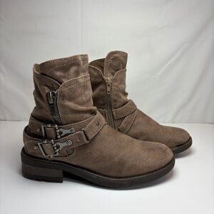 Carlos by Carlos Santana Shilo Taupe Moto Ankle Boots Size 7.5